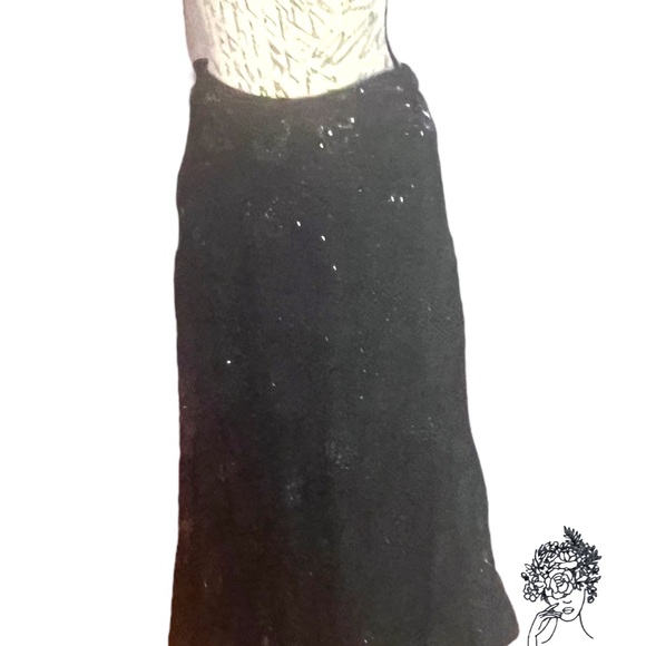 BASIL & MAUDE Anthropologie Black Lace with Sequins A Line Skirt Size 8 - Picture 6 of 8